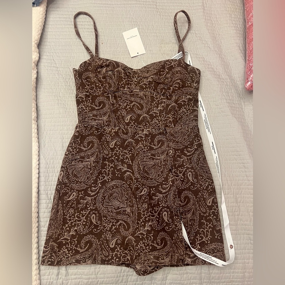 BNWT✨ Amanda Uprichard Taylor Skort Romper in Brown Paisley